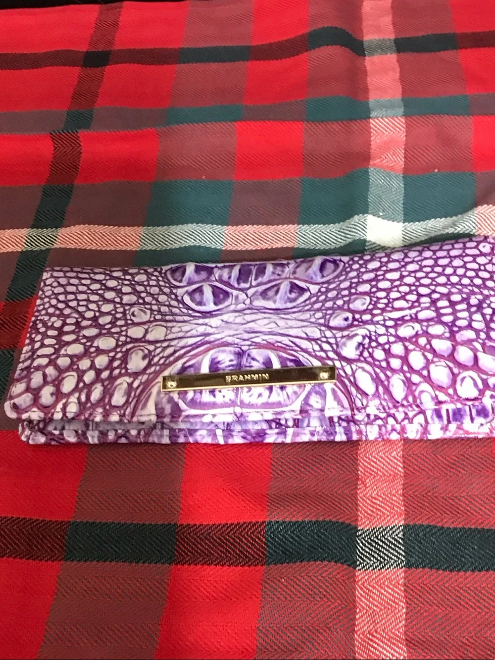 Brahmin Purple Embossed Croc-Pattern Wallet